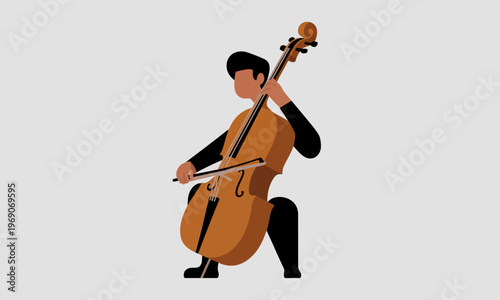 Flat Vector Illustration of a Male Cellist Playing the Cello