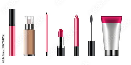 Collection of beauty accessories and makeup products blank mockup realistic 3d illustration cosmetic packaging set for branding skincare fashion design