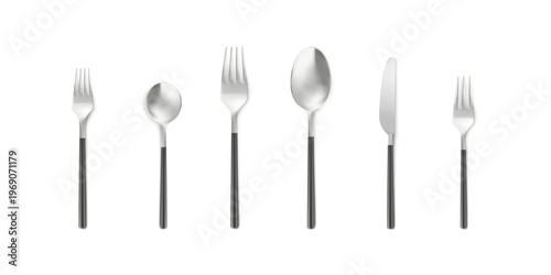 Collection of steel spoons in realistic 3d style kitchen utensil set isolated on transparent background cooking dining cutlery design element