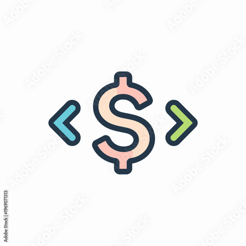 A vibrant illustration of a dollar sign with arrows, representing finance and movement. The imagery highlights financial concepts and economic flow.