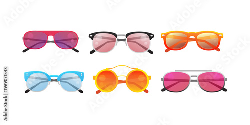 Colorful modern sunglasses stylish summer accessory vibrant fashion eyewear isolated design trendy beach holiday sun protection object for lifestyle advertising and branding concept