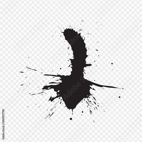 Vector black ink brush blots, grunge design element, mud banner, watercolor design, dirty texture. Isolated brush strokes on transparent background