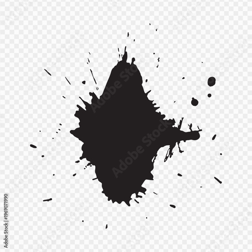 Vector black ink brush blots, grunge design element, mud banner, watercolor design, dirty texture. Isolated brush strokes on transparent background