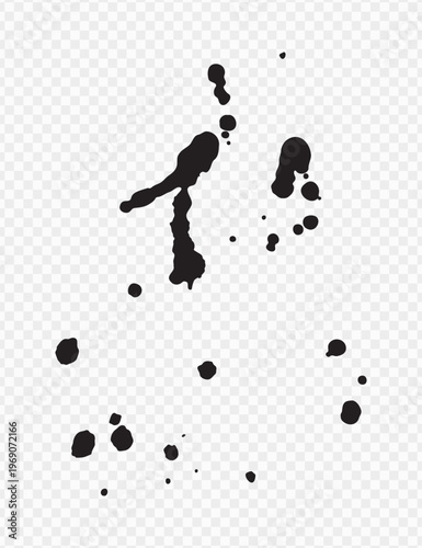 Vector black ink brush blots, grunge design element, mud banner, watercolor design, dirty texture. Isolated brush strokes on transparent background