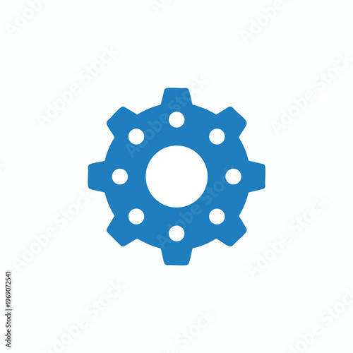 Simple blue gear icon with white circular perforations and central hole