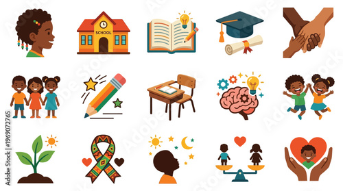 Diverse children celebrating education and growth, symbolizing learning, achievement, and community support.