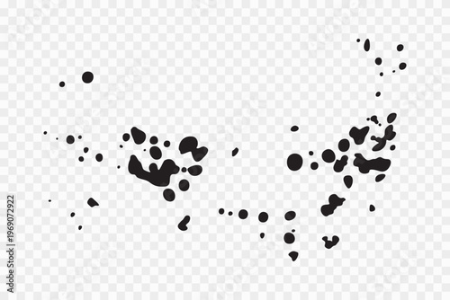 Vector black ink brush blots, grunge design element, mud banner, watercolor design, dirty texture. Isolated brush strokes on transparent background