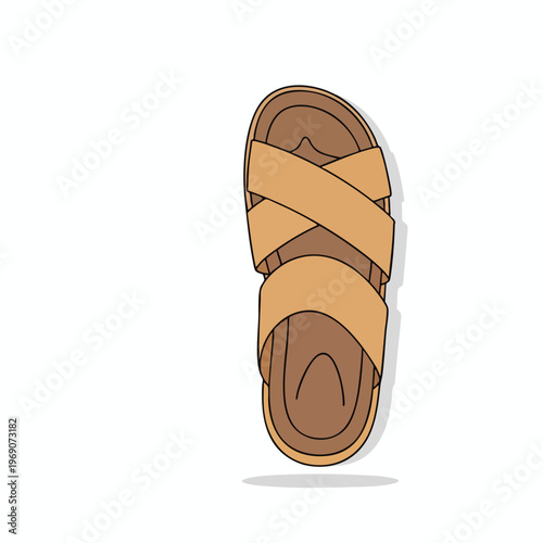 A single tan sandal with crisscrossed straps on a white background