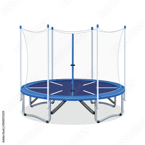 Blue round trampoline with safety net