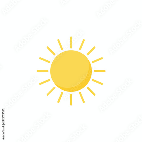 Yellow sun with rays on a white background