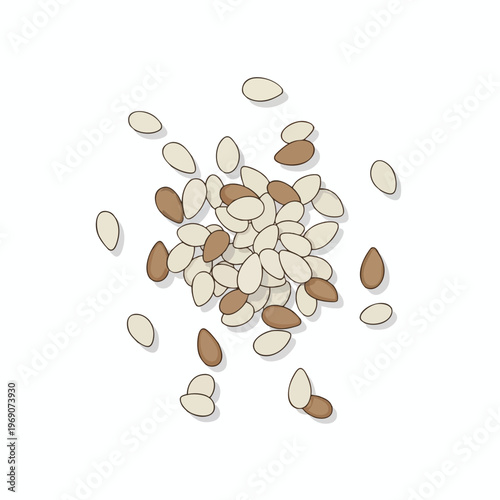 Scattered light and dark oval-shaped seeds with faint shadows