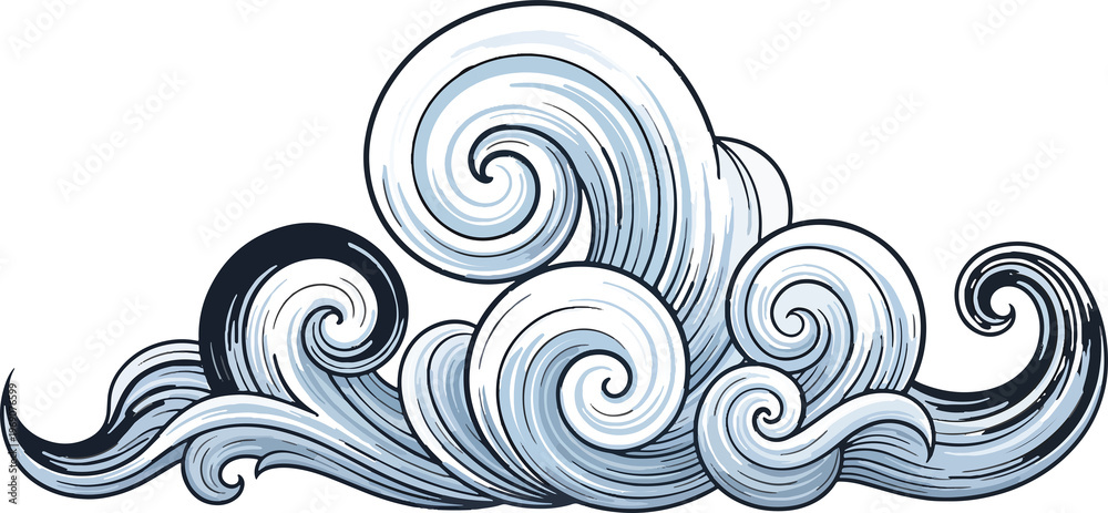 Fototapeta premium Swirling Wave Patterns in Black and White.