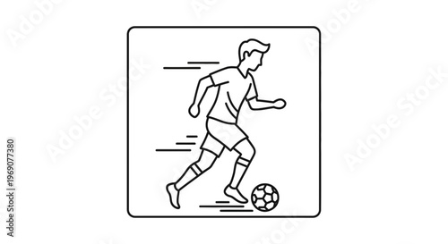 Dynamic outline illustration depicting a young athlete actively engaging in soccer dribbling