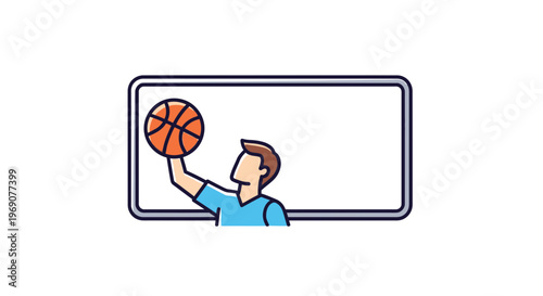 Dynamic digital display featuring an athletic individual skillfully handling a basketball within a