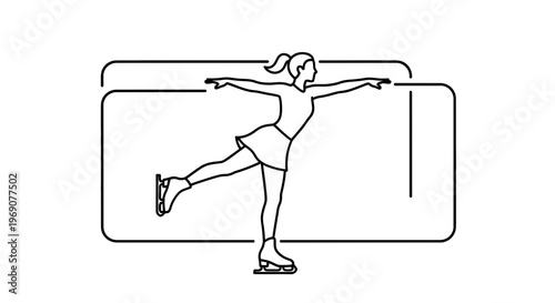 Elegant figure skater gracefully balancing on one foot with arms wide, embodying the art of ice