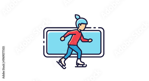 Dynamic flat design icon illustrating an individual elegantly gliding on ice skates across a