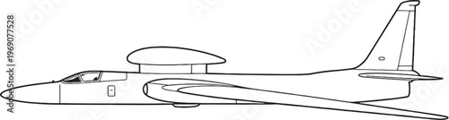 Spy Aircraft High Altitude Reconnaissance Plane Line Art Vector Illustration Side View