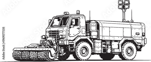 Runway Maintenance Vehicle Airport Service Support Line Art Vector Illustration