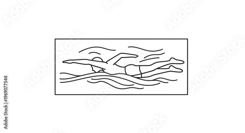 Minimalist line art illustration capturing a person swimming the front crawl stroke