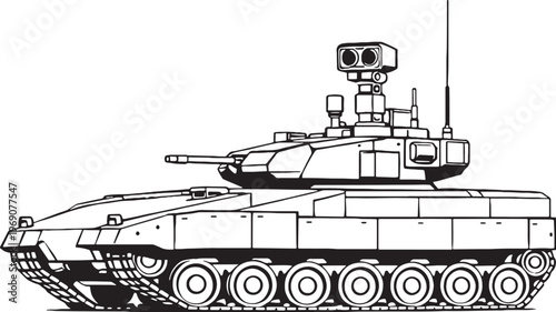 Reconnaissance tank vector line art lightweight military scout vehicle side view