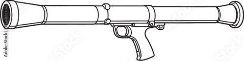 Shoulder fired rocket launcher military weapon black and white vector line art illustration