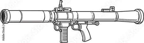 Rocket launcher shoulder fired military weapon black and white vector line art illustration