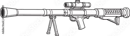 Recoilless rifle anti tank weapon black and white vector line art illustration isolated