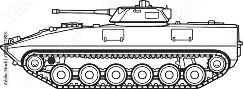 Infantry Fighting Vehicle IFV Armored Military Combat Vehicle Line Art Vector