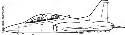 Military Trainer Aircraft Compact Jet Trainer Line Art Vector Illustration Side View