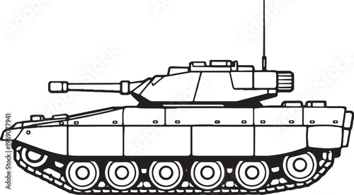 Light tank vector line art compact military armored vehicle side view isolated