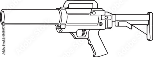 Grenade launcher single barrel military weapon black and white vector line art illustration