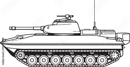 Amphibious tank vector line art water capable military armored vehicle side view
