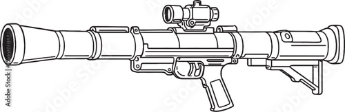 Anti tank launcher military weapon black and white vector line art illustration isolated
