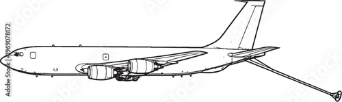 Aerial Refueling Tanker Military Aircraft Fuel Transfer Plane Line Art Vector Illustration