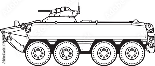 Amphibious Armored Vehicle Military Water Land Transport Line Art Vector Illustration