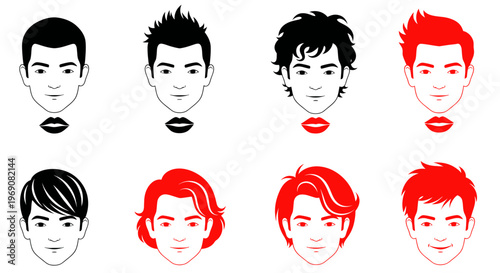 Diverse Male Hairstyles Collection, Modern & Classic Cuts, Vector Art