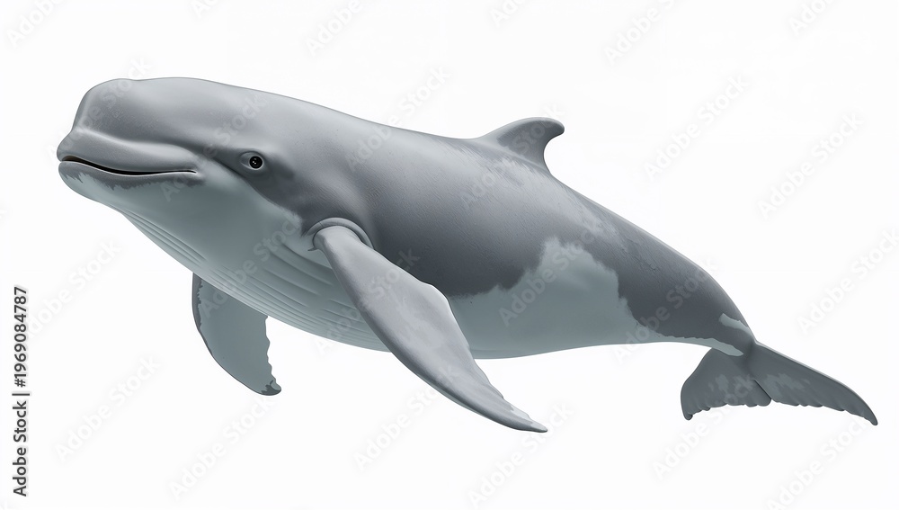 Obraz premium Beluga Whale Swimming in Dynamic Pose Isolated on White Background in Hyperrealistic 8K