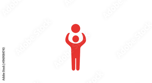 A red icon of a parent holding child.