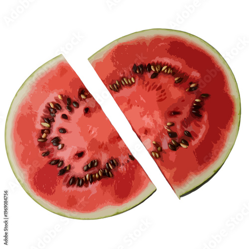 Chocolate-covered strawberry slices with black sesame seeds on a white plate isolated on white background, Vector
