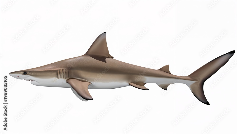 Naklejka premium Great Hammerhead Shark Side View Isolated on White Background in Hyperrealistic 8K
