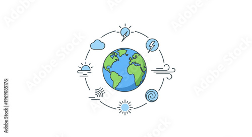 Earth surrounded by environmental icons.