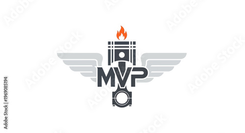 Logo design with wings and flame.
