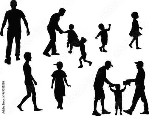 Diverse silhouettes of people engaging in various family activities together.