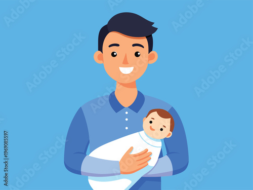 A man joyfully holding a newborn baby in his arms