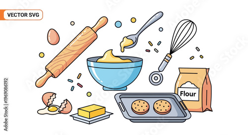 Baking Ingredients and Tools Collection - Cooking and Pastry Flat Design