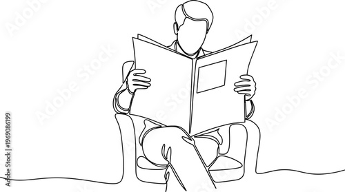 Man Reading a Large Book Sitting.