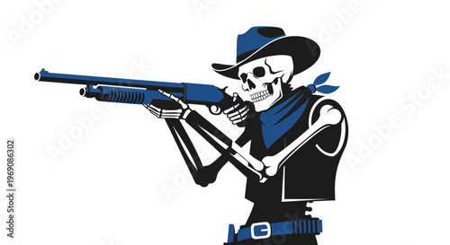 Skeleton Cowboy with Shotgun, Western Outlaw, Spooky Western Art