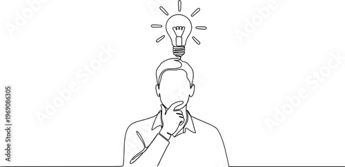 Man with lightbulb idea thinking face.