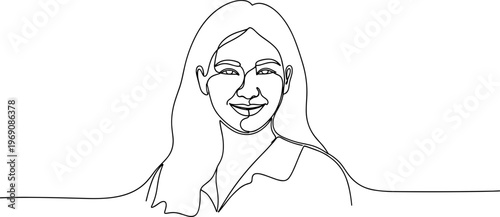 Smiling woman with long hair portrait.