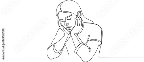 Woman Leaning on Hand Looking Sad.